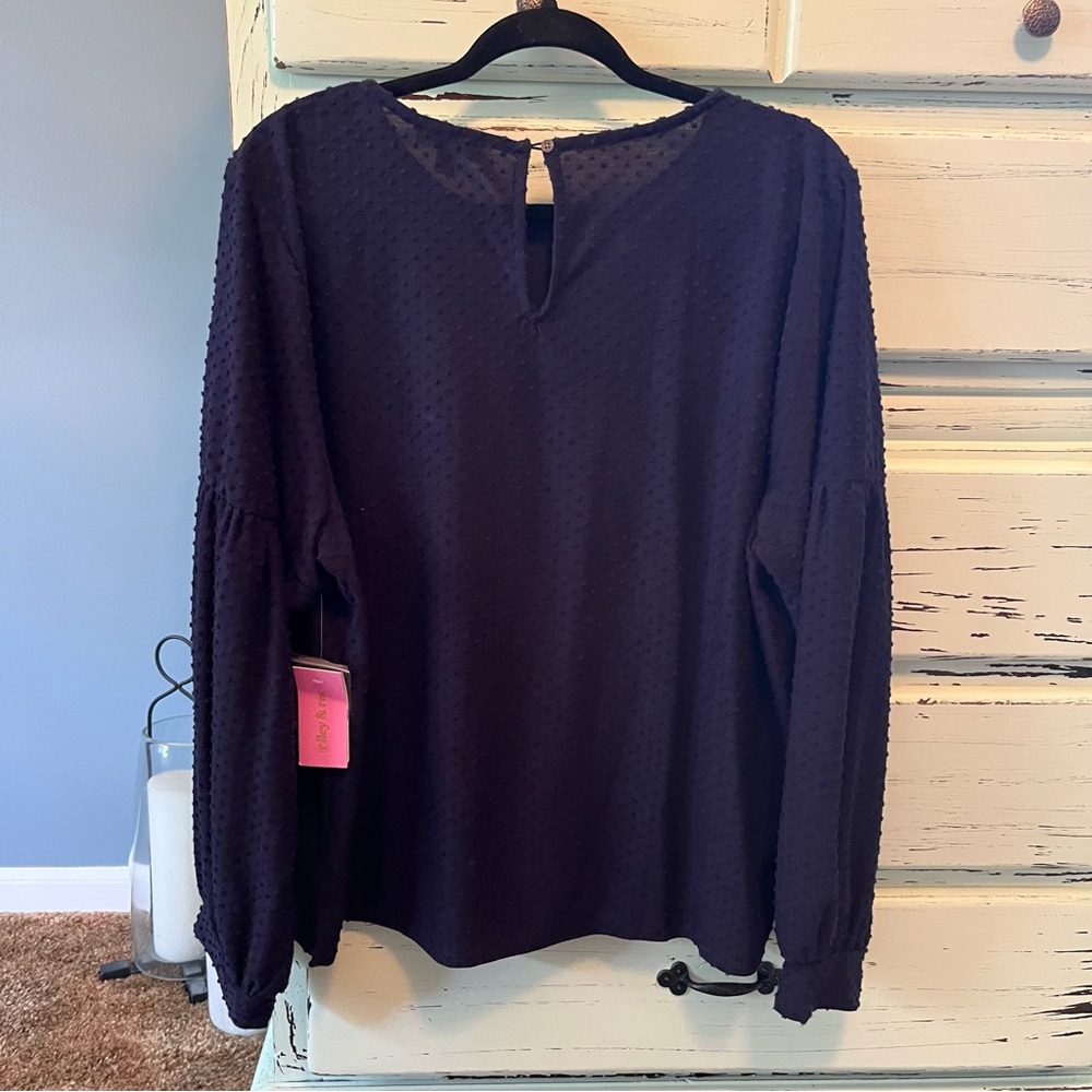Riley & Rae Chic Navy Blue Textured Women's Blouse size XXL, NWT.
